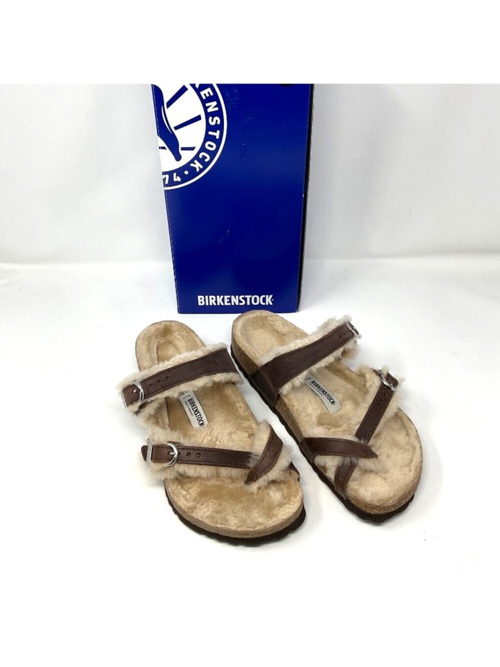 BIRKENSTOCK Mayari Shearling Oiled Leather Habana Thong Sandals Women's 6-6.5